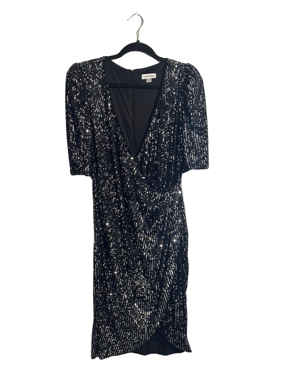 Calvin Klein Black Sequin Midi Wrap Dress